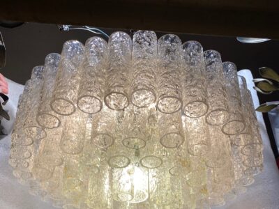 1970′ Chandelier Doria 4 Levels 60 Blown Glass Crystals Design Venini Murano