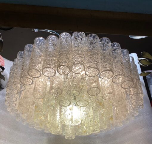 1970′ Chandelier Doria 4 Levels 60 Blown Glass Crystals Design Venini Murano