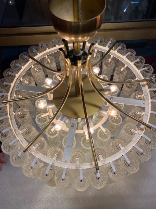 1970′ Chandelier Doria 4 Levels 60 Blown Glass Crystals Design Venini Murano - Image 8