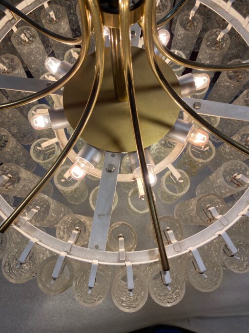1970′ Chandelier Doria 4 Levels 60 Blown Glass Crystals Design Venini Murano - Image 7