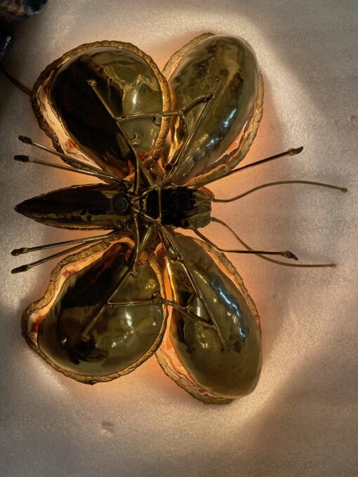 1970’ Couple Of Butterfly Sconces In Bronze Or Brass, Duval Brasseur Or Isabelle Faure, 4 Bulbs, Agate Wings: 33 X H 28 and 38 x H 33 cm - Image 8