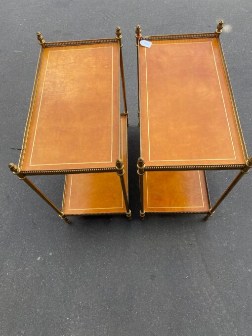 1970' Pair Of Shelves In Bronze With Galleries Maison Bagués And 2 Trays Sheathed In Tawny Leather 39 X 68 X H 73 cm - Image 15