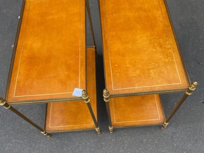 1970' Pair Of Shelves In Bronze With Galleries Maison Bagués And 2 Trays Sheathed In Tawny Leather 39 X 68 X H 73 cm