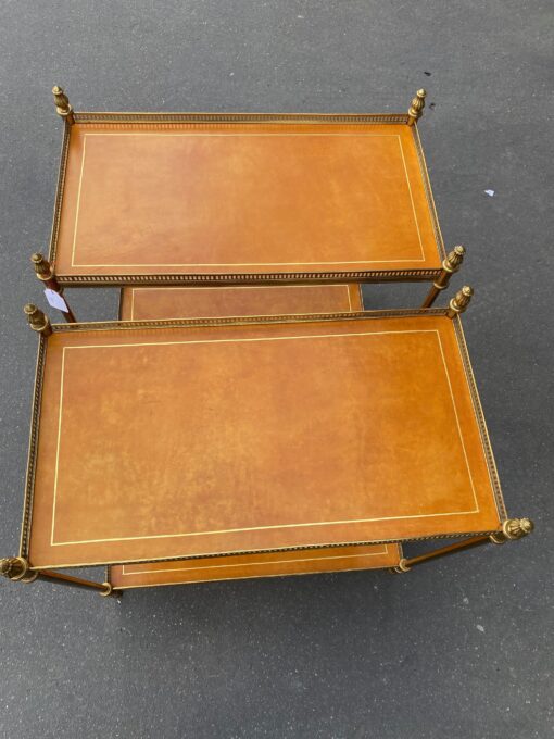 1970' Pair Of Shelves In Bronze With Galleries Maison Bagués And 2 Trays Sheathed In Tawny Leather 39 X 68 X H 73 cm - Image 13