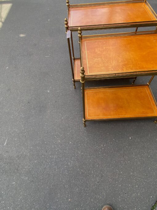 1970' Pair Of Shelves In Bronze With Galleries Maison Bagués And 2 Trays Sheathed In Tawny Leather 39 X 68 X H 73 cm - Image 11
