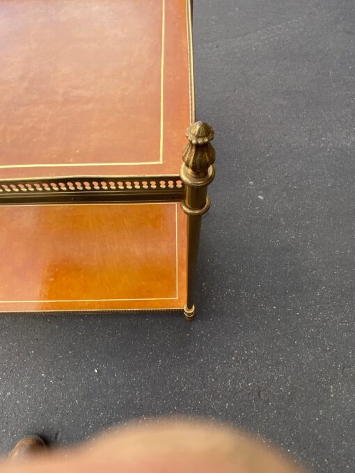 1970' Pair Of Shelves In Bronze With Galleries Maison Bagués And 2 Trays Sheathed In Tawny Leather 39 X 68 X H 73 cm - Image 8