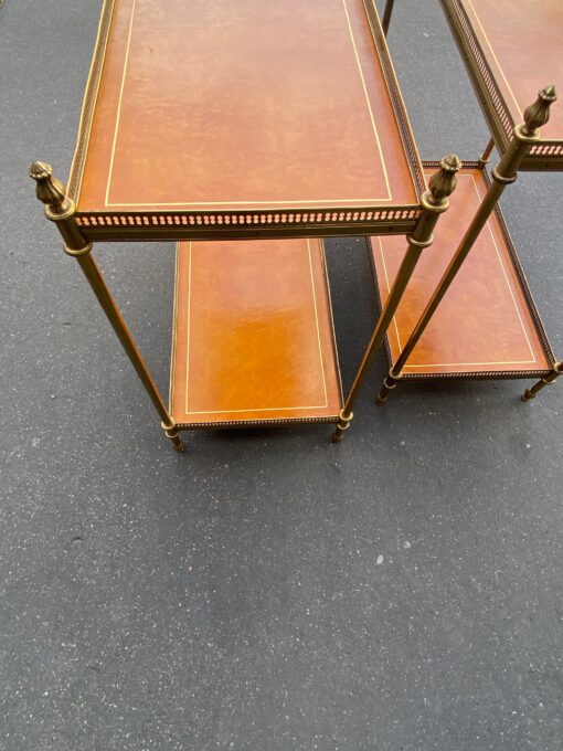 1970' Pair Of Shelves In Bronze With Galleries Maison Bagués And 2 Trays Sheathed In Tawny Leather 39 X 68 X H 73 cm - Image 7