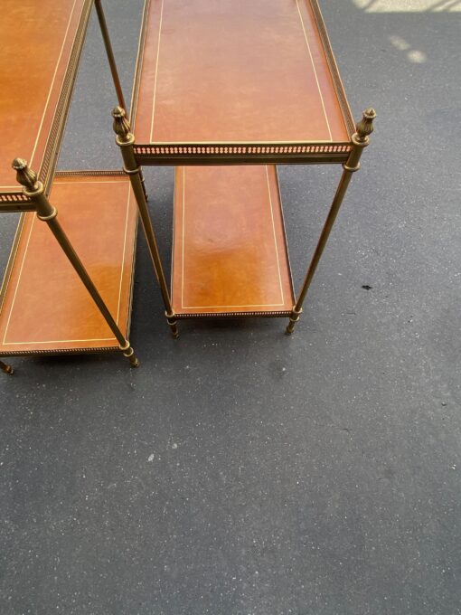 1970' Pair Of Shelves In Bronze With Galleries Maison Bagués And 2 Trays Sheathed In Tawny Leather 39 X 68 X H 73 cm - Image 6