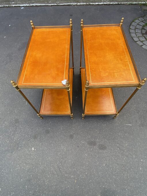 1970' Pair Of Shelves In Bronze With Galleries Maison Bagués And 2 Trays Sheathed In Tawny Leather 39 X 68 X H 73 cm - Image 4