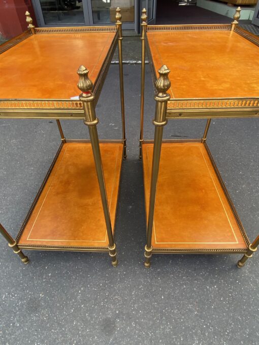 1970' Pair Of Shelves In Bronze With Galleries Maison Bagués And 2 Trays Sheathed In Tawny Leather 39 X 68 X H 73 cm - Image 3