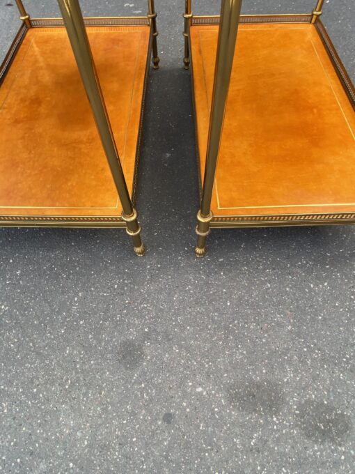 1970' Pair Of Shelves In Bronze With Galleries Maison Bagués And 2 Trays Sheathed In Tawny Leather 39 X 68 X H 73 cm - Image 2