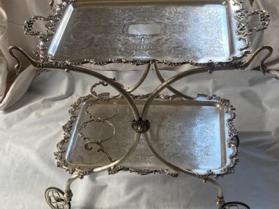 1950/70 Rolling Bar With Swan Neck Rocaille Style Silver Metal From Parisian Palace