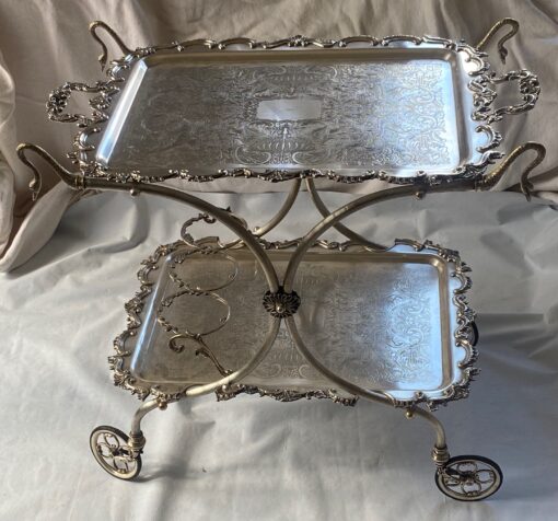 1950/70 Rolling Bar With Swan Neck Rocaille Style Silver Metal From Parisian Palace
