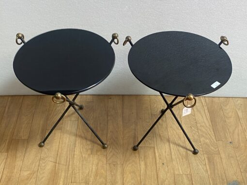 1940/50′ Pair Or Similar Wrought Iron And Brass Pedestal Tables Jacques Adnet Style Diameter 50 cm - Image 2