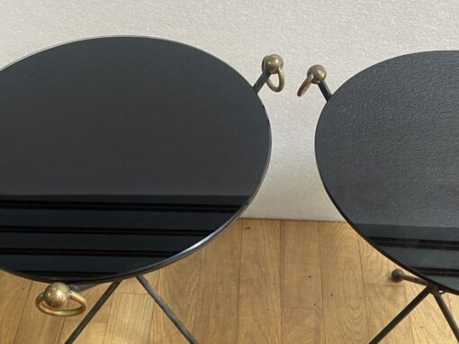 1940/50′ Pair Or Similar Wrought Iron And Brass Pedestal Tables Jacques Adnet Style Diameter 50 cm - Image 5