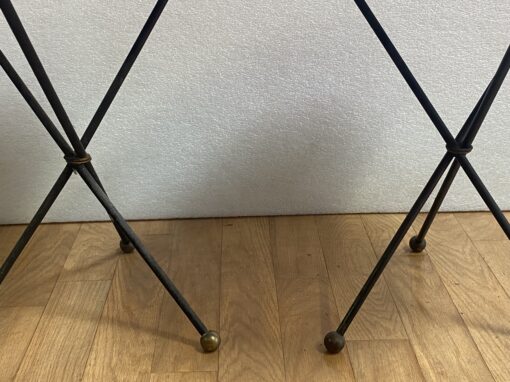 1940/50′ Pair Or Similar Wrought Iron And Brass Pedestal Tables Jacques Adnet Style Diameter 50 cm - Image 4