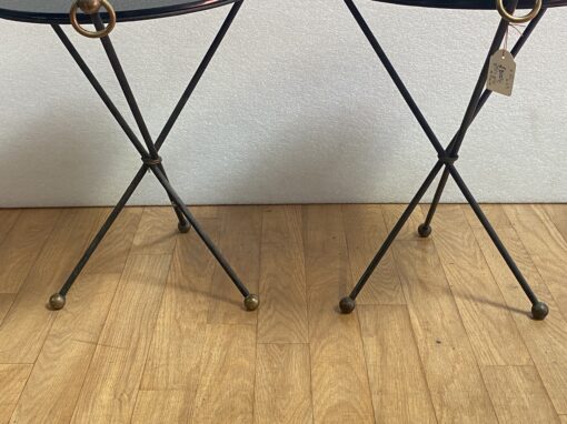 1940/50′ Pair Or Similar Wrought Iron And Brass Pedestal Tables Jacques Adnet Style Diameter 50 cm - Image 3