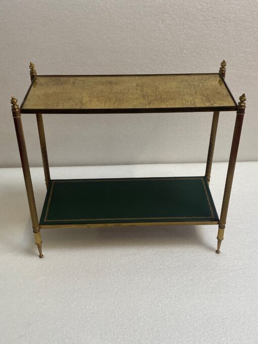 1950/70' Bout De Canapé Rectangulaire Maison Bagués Laiton et Bronze Plateaux Feuilles d or Fixées Sous Verre et Avec Flammes Olympiques 64 X 29 cm – Image 7