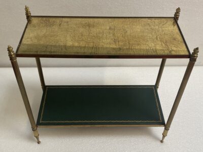 1950/70' Rectangular Side Table Maison Bagués Brass and Bronze Gold Leaf Trays Fixed Under Glass and With Olympic Flames 64 X 29 cm