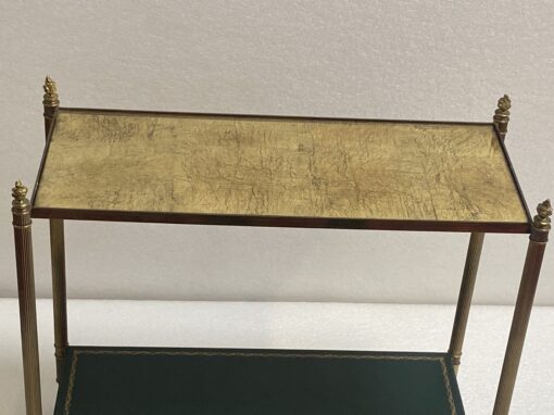 1950/70' Bout De Canapé Rectangulaire Maison Bagués Laiton et Bronze Plateaux Feuilles d or Fixées Sous Verre et Avec Flammes Olympiques 64 X 29 cm – Image 5