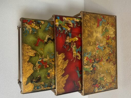1950′ Series Of 3 Nesting Tables With Mongol Warrior Paintings Maison Baguès In Gilt Bronze, 3 Trays - Image 10