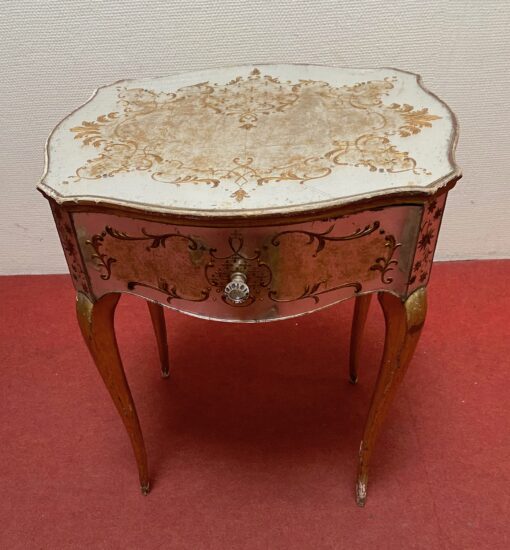 1950′ Commode Arbalète 1 Tiroir Bois Doré Et Metacrylate Eglomise Maison Bagués  48 X 41 X H 58 cm
