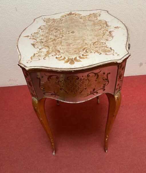 1950′ Commode Arbalète 1 Tiroir Bois Doré Et Metacrylate Eglomise Maison Bagués  48 X 41 X H 58 cm – Image 8