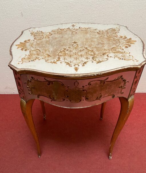 1950′ Commode Arbalète 1 Tiroir Bois Doré Et Metacrylate Eglomise Maison Bagués  48 X 41 X H 58 cm – Image 7
