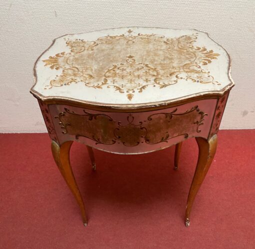 1950′ Commode Arbalète 1 Tiroir Bois Doré Et Metacrylate Eglomise Maison Bagués  48 X 41 X H 58 cm – Image 6