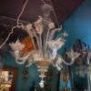 1950'  Lustre Cristal Murano Avec Inclusions Feuilles d’Or 6 Branches H 110 Ø 86 cm