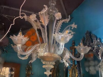 1950' Chandelier Murano Cristal and Gold With 6 Lights Arms H 110 Ø 86 cm