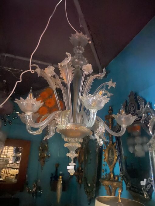 1950' Chandelier Murano Cristal and Gold With 6 Lights Arms H 110 Ø 86 cm