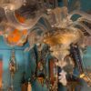 1950'  Lustre Cristal Murano Avec Inclusions Feuilles d’Or 6 Branches H 110 Ø 86 cm – Image 12