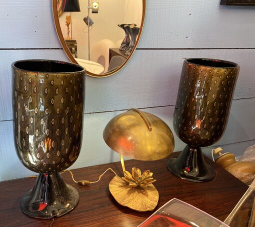 1970′ Pair of Black and Gold Murano Crystal Lamps Attributed to Toso H 56 cm - Image 10