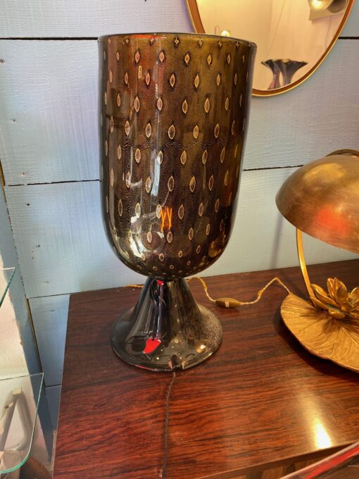 1970′ Pair of Black and Gold Murano Crystal Lamps Attributed to Toso H 56 cm - Image 9