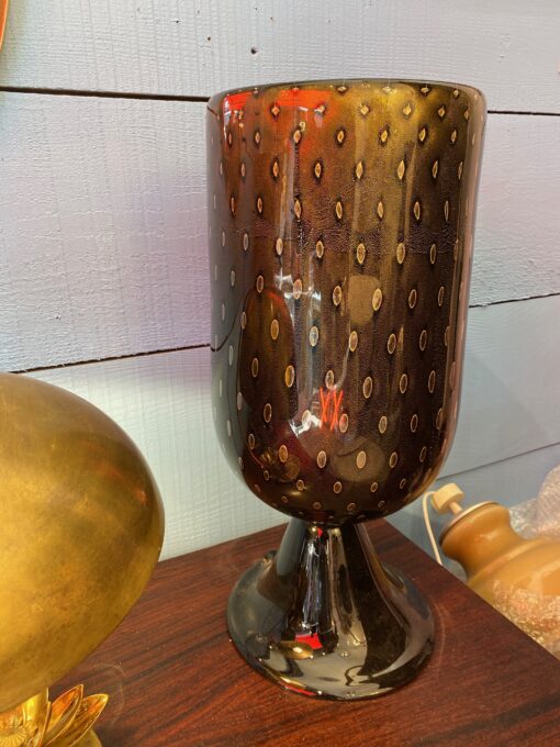 1970′ Pair of Black and Gold Murano Crystal Lamps Attributed to Toso H 56 cm - Image 8