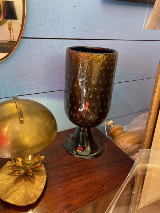 1970′ Pair of Black and Gold Murano Crystal Lamps Attributed to Toso H 56 cm - Image 5