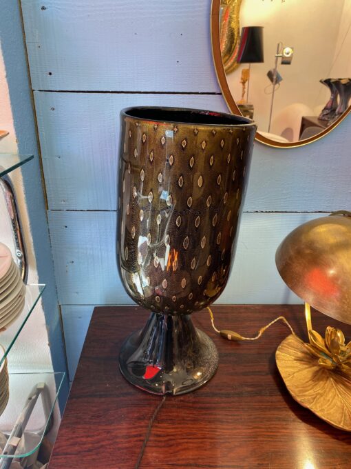 1970′ Pair of Black and Gold Murano Crystal Lamps Attributed to Toso H 56 cm - Image 4