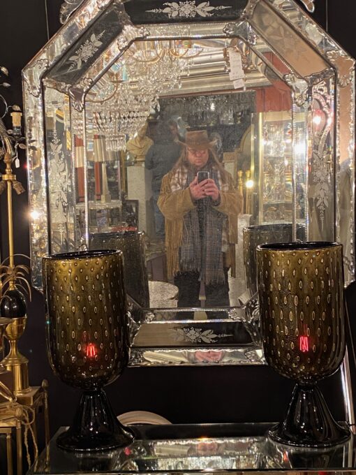 1970′ Pair of Black and Gold Murano Crystal Lamps Attributed to Toso H 56 cm - Image 2
