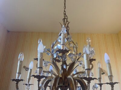 1950/70 Chandelier Maison Baguès Foliage And Flowers 12 Lights Ø 80 H 82 + 50 cm