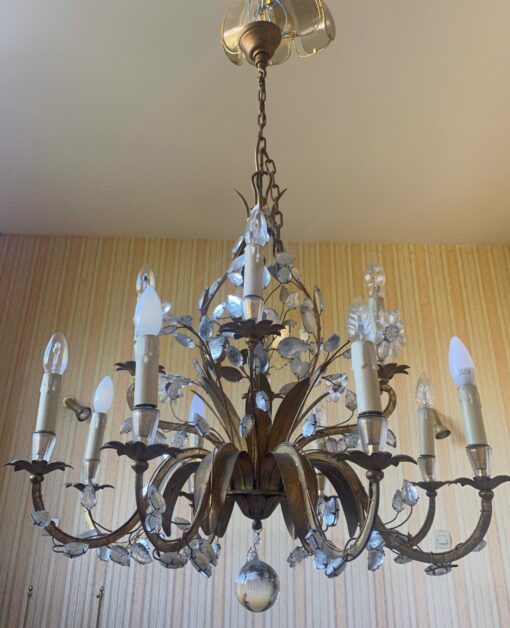 1950/70 Lustre  Maison Baguès Feuillage Et Fleurs 12 Lumiéres  Ø 80 H 82 + 50 cm
