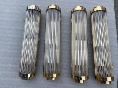 1970′ Series of 4 Genet Michon Or  Petitot Style Glass Tube Wall Lights H 57 cm
