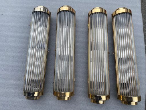 1970′ Series of 4 Genet Michon Or  Petitot Style Glass Tube Wall Lights H 57 cm