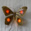 1970’ Bronze or Brass Butterfly Wall Lamp, Duval Brasseur Or Isabelle Faure, 4 Bulbs, Agate Wings: 40 x H 33 cm