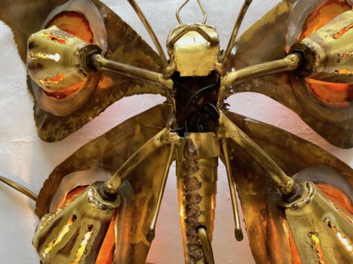 1970’ Bronze or Brass Butterfly Wall Lamp, Duval Brasseur Or Isabelle Faure, 4 Bulbs, Agate Wings: 40 x H 33 cm - Image 8