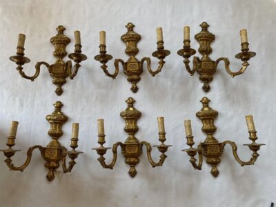 1970/80 Series Of 6 Wall Lights In Gilt Bronze In The Style Of LXVI Signed Maison Baguès 36 X H 39 cm