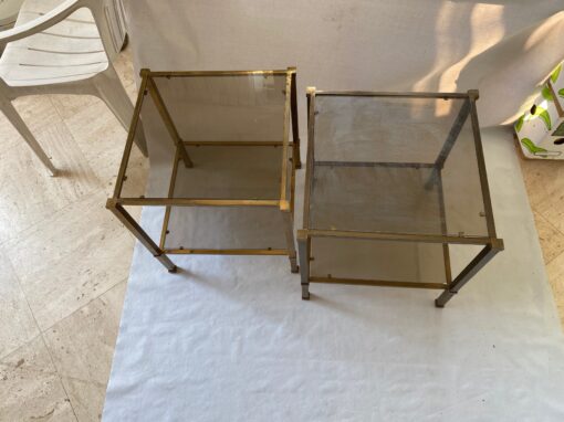 1970′ Pair Of Guy Lefevre Side Tables In Brass With Smoked Glasses 45 X 45 X H 50 cm - Image 5