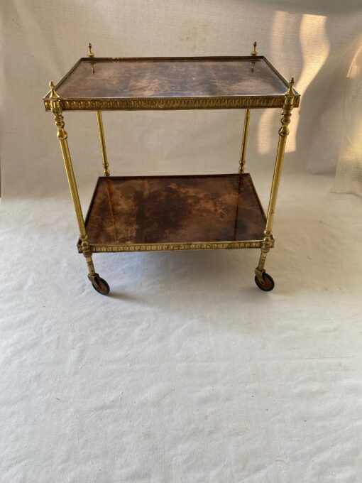 1970′ Rolling Trolley Aldo Tura Gilt Bronze Sheathed Trays Goat Skin 40 X 50 X H 54 cm - Image 6