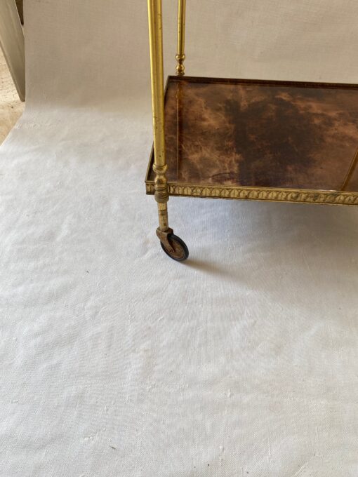 1970′ Rolling Trolley Aldo Tura Gilt Bronze Sheathed Trays Goat Skin 40 X 50 X H 54 cm - Image 5