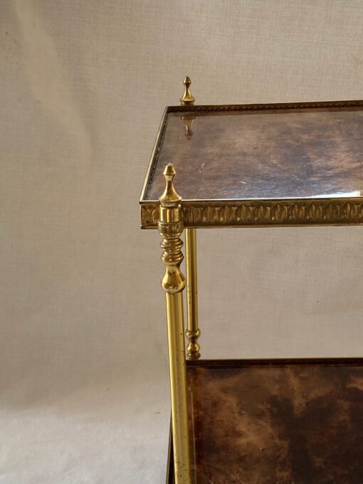 1970′ Rolling Trolley Aldo Tura Gilt Bronze Sheathed Trays Goat Skin 40 X 50 X H 54 cm - Image 2